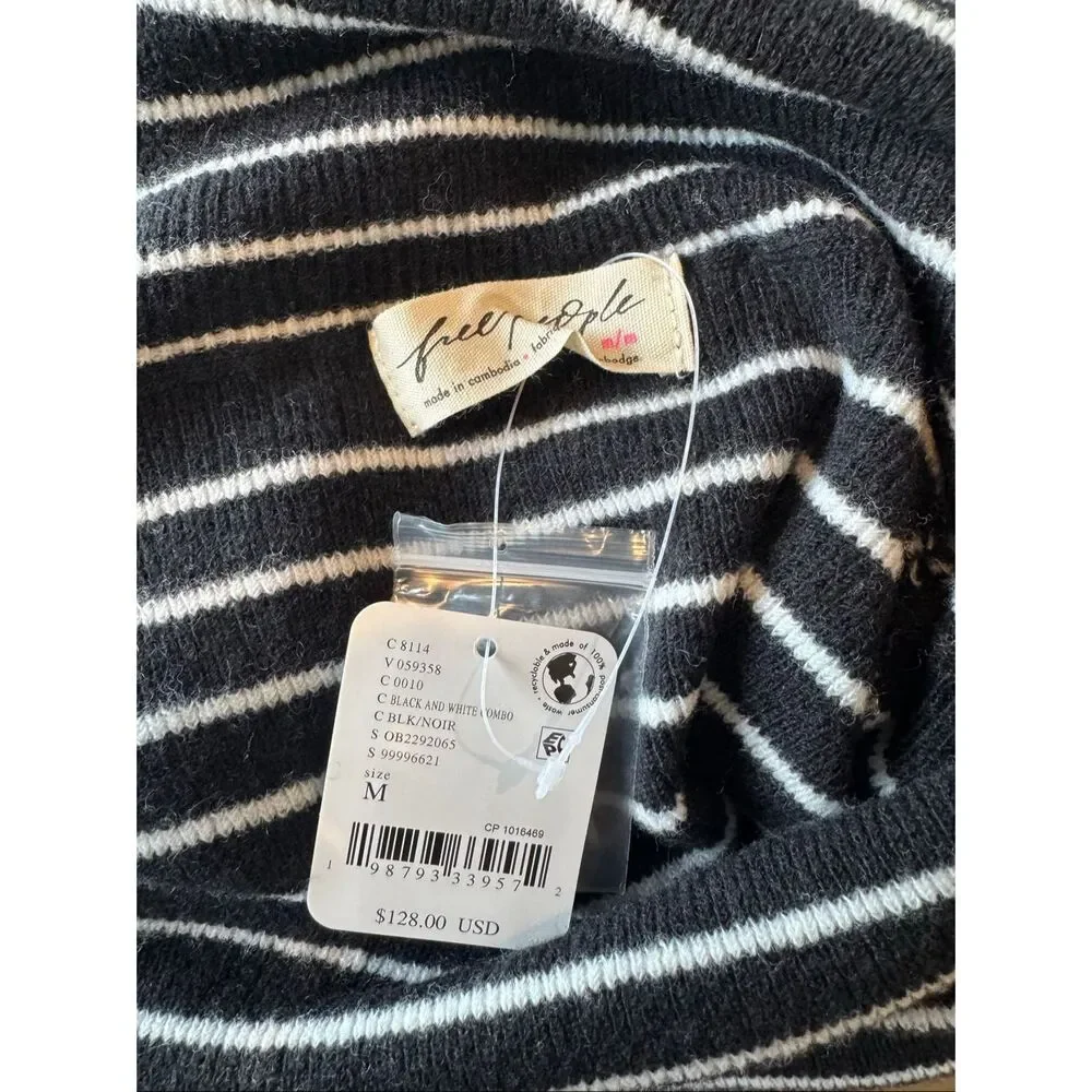 NWT Free People Evergreen Off Shoulder Striped Knit Sweater Y2K 90s Cozy Medium